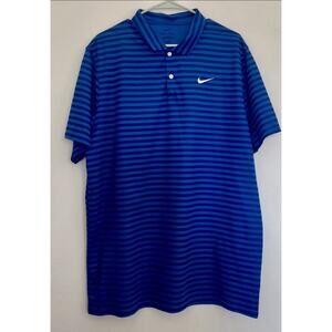 Nike Dri Fit Men’s Blue Striped Golf Polo Shirt Standard Fit Tall XL